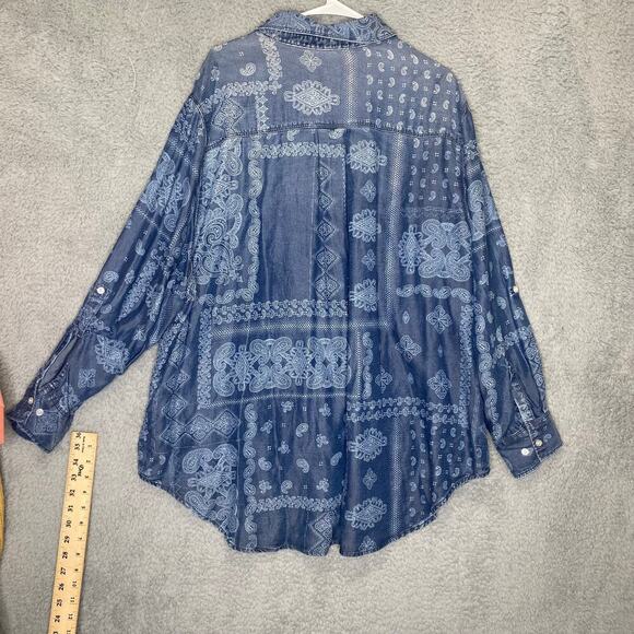 Lane Bryant womens 28 long sleeve button up chambray top lyocell geometric - Picture 5 of 8